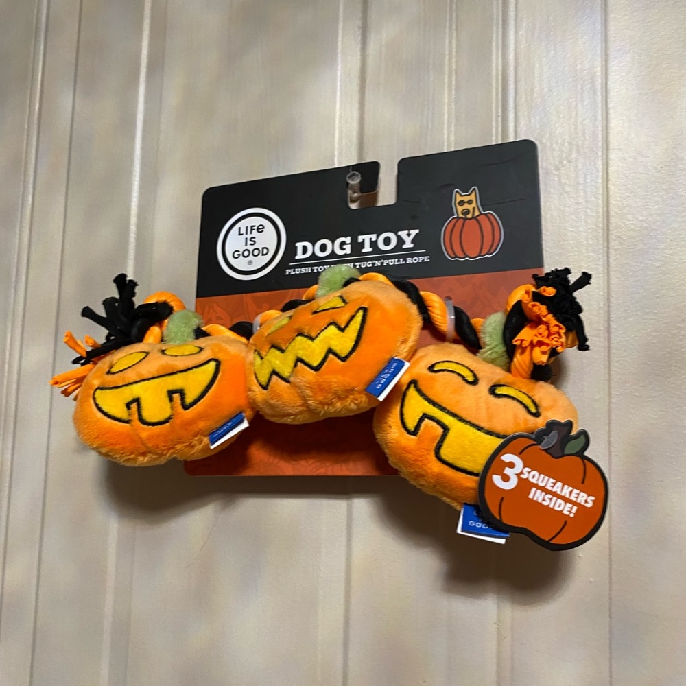 LIFE IS GOOD HappyOrange Pumpkin  🎃 Plush Dog Toy W/ Clinker & 3 Squeakers 15”